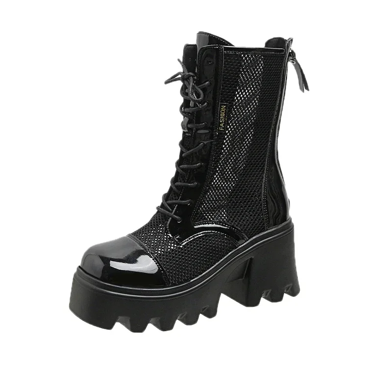 New  Summer Platform Ankle Boots for Women Black White Mesh Breathable Sandals Casual Shoes Woman Zip Thick Bottom Booties