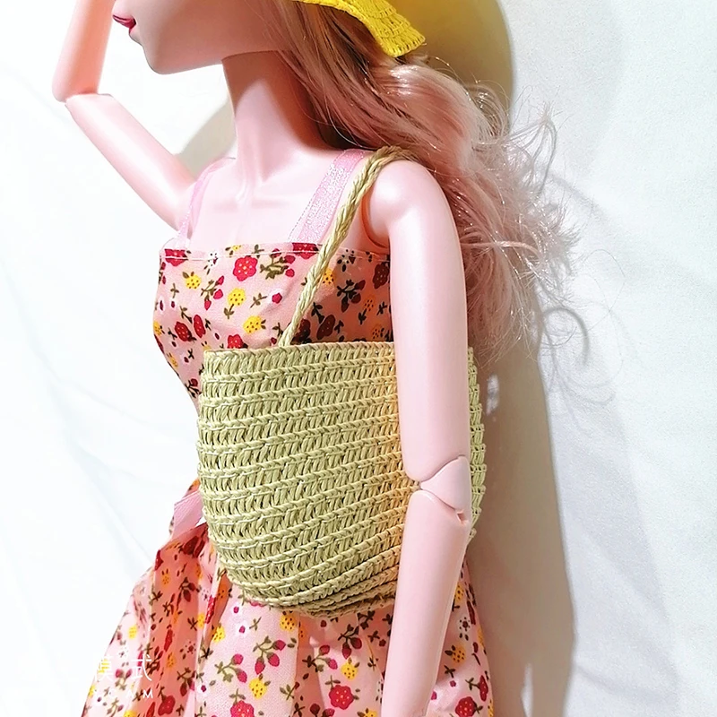 

1/12 Dollhouse Miniature Fashion Shopping Straw Handbag Shoulder Bag Messenger Bag Shopping Bag For Doll House Decor Accessories