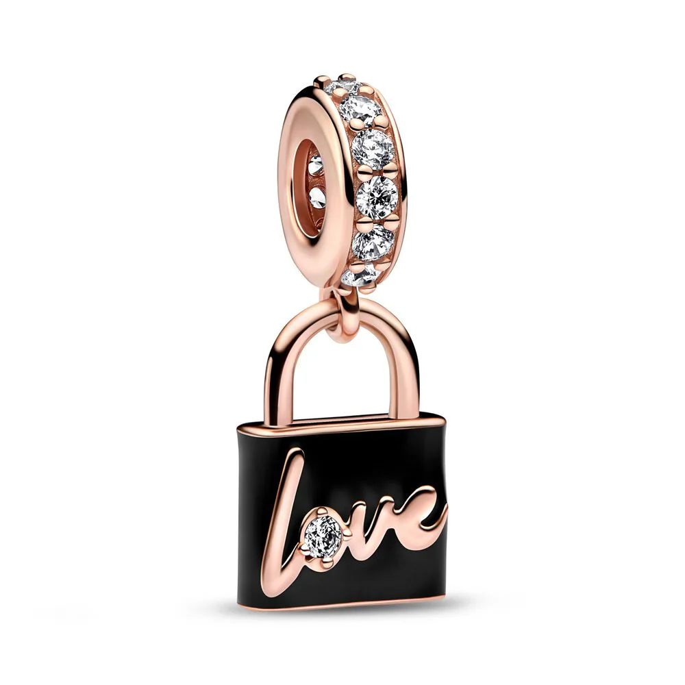 

Authentic 925 Sterling Silver Bead Rose Gold Love Padlock Dangle Charm Fit Pandora Women Bracelet Bangle Gift DIY Jewelry