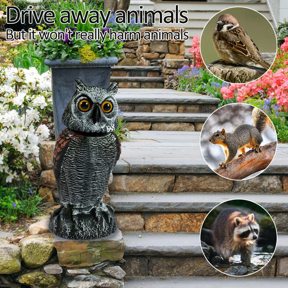 Owl decoy bird repellent decoy fake owls scare birds with 360&deg; swivel head