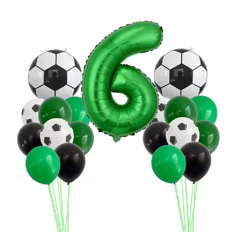 19-teiliges Fußball-Ballonset, 32 Zoll, grün, Zahlen 0-9, Fußball-Folienballons, runde Fußball-Globos für Babyparty, Jungen-Geburtstagsfeier – Detail 7