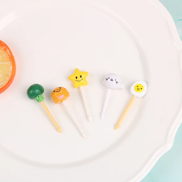 5 db Véletlenszerű Állati Gyümölcs Villa Étel Minőségű Műanyag Rajzfilm Gyerekek Torta Fogpiszkáló Bento Ebéd Kiegészítők - Image 5