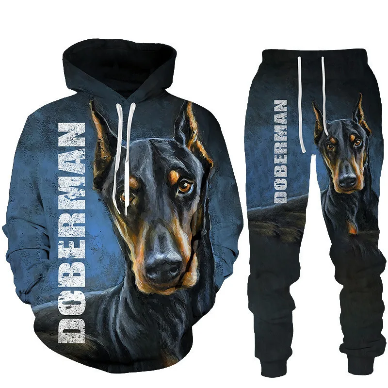 Men's Autumn Dog Print Hoodies Pants Sets