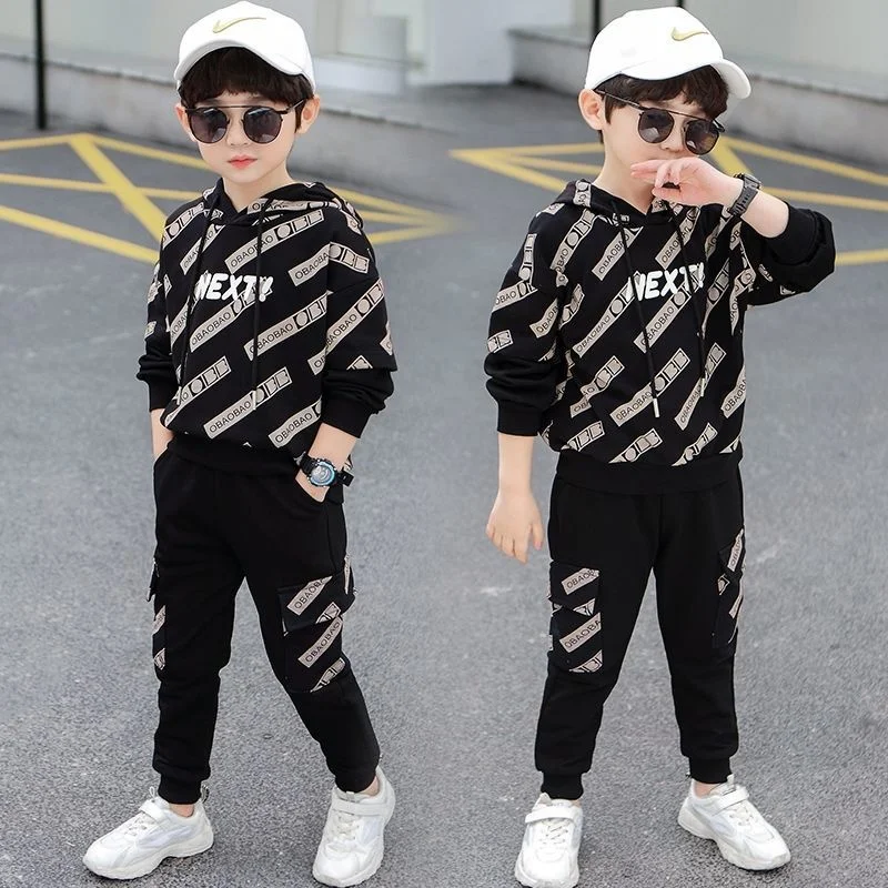 

Spring Boys For Clothing Set Autumn 2023 New Fashion Letters Print Hooded Tops & Pants Two Piece Suits Teenager Clothes