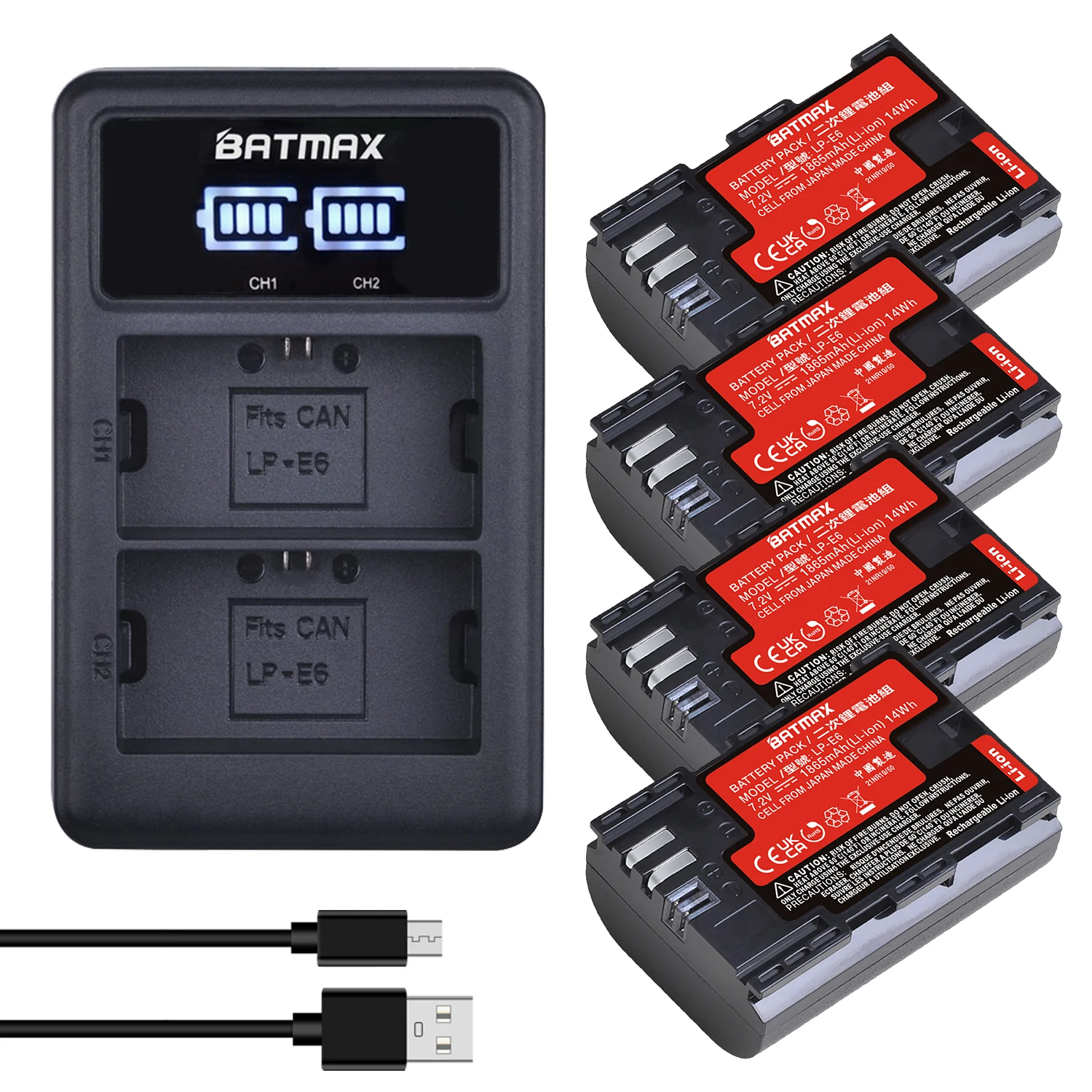 

4Pcs LP-E6 LP E6 LPE6N battery AKKU Japan Panasonic Cell + LED USB Dual Charger for Canon EOS 5DS R 5D Mark II 5D 6D 7D 80D