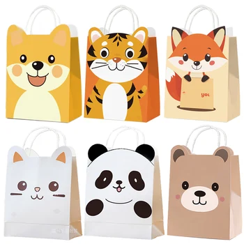 5/10/15/20/30/50pcs Cute Cartoon Animal Paper Bags with Handle Candy Snack Bag Kids Birthday Party Decoration Supplies Gifts 1