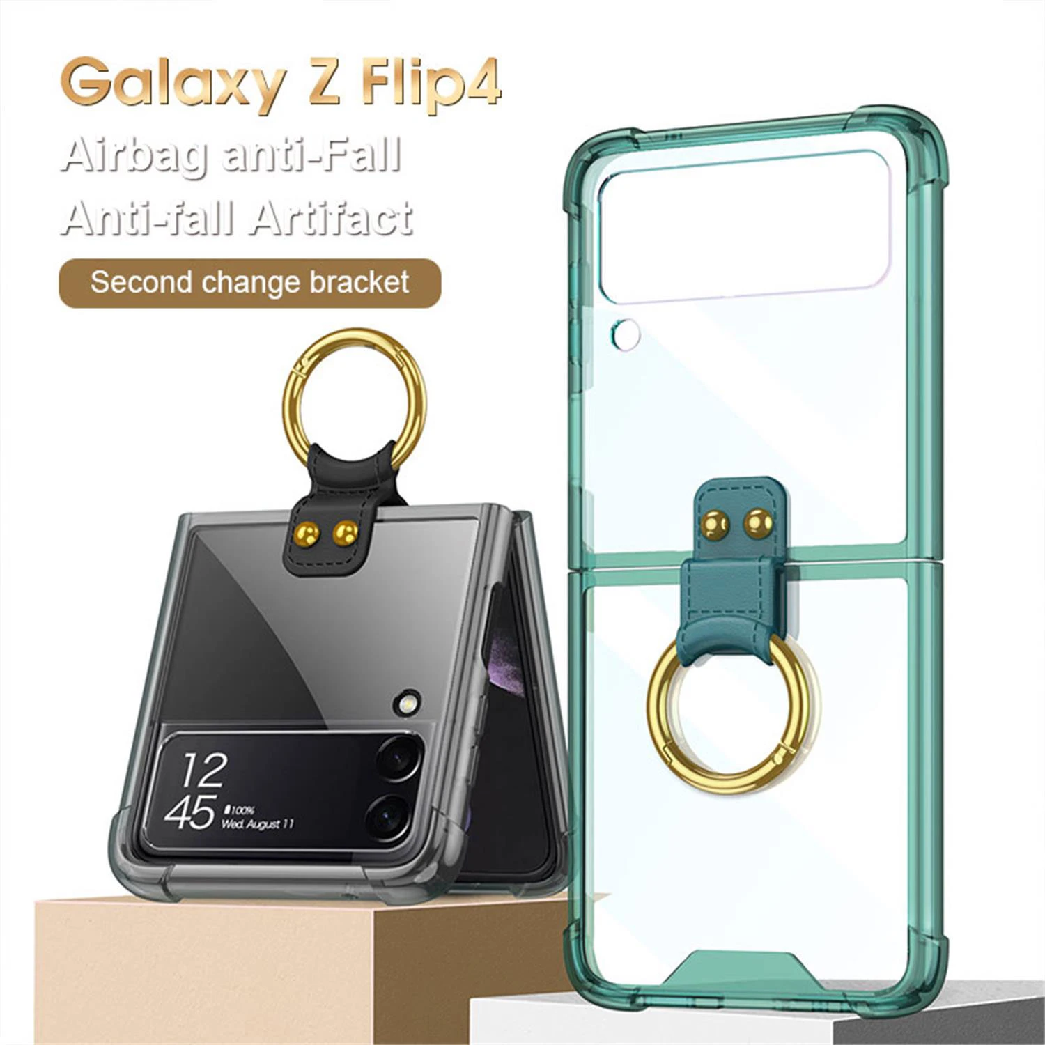 samsung galaxy flip3 case עבור Samsung Galaxy Z Flip 4 3 מקרה טבעת סוגר שקוף מתקפל עבור Samsung Z Flip4 Flip3 5G עמיד הלם מגן מקרה קשה z flip3 cover