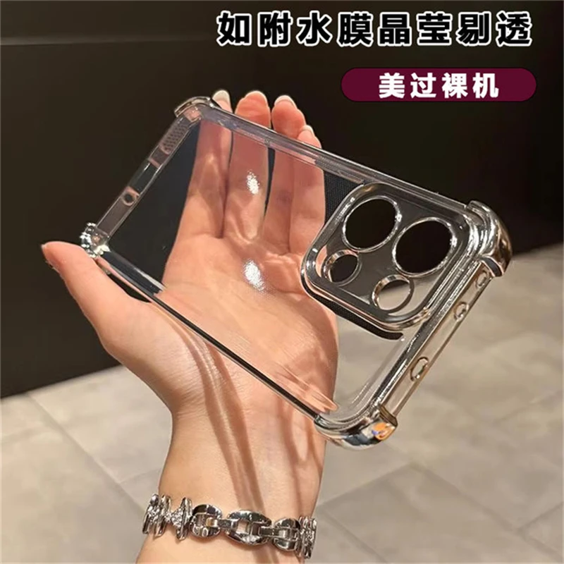 Case For Oppo Reno 13 Pro Reno13 F 13 F 5G Case Camera Protect Electroplated Transparent TPU Silicone Cover Shockproof Bumper 6