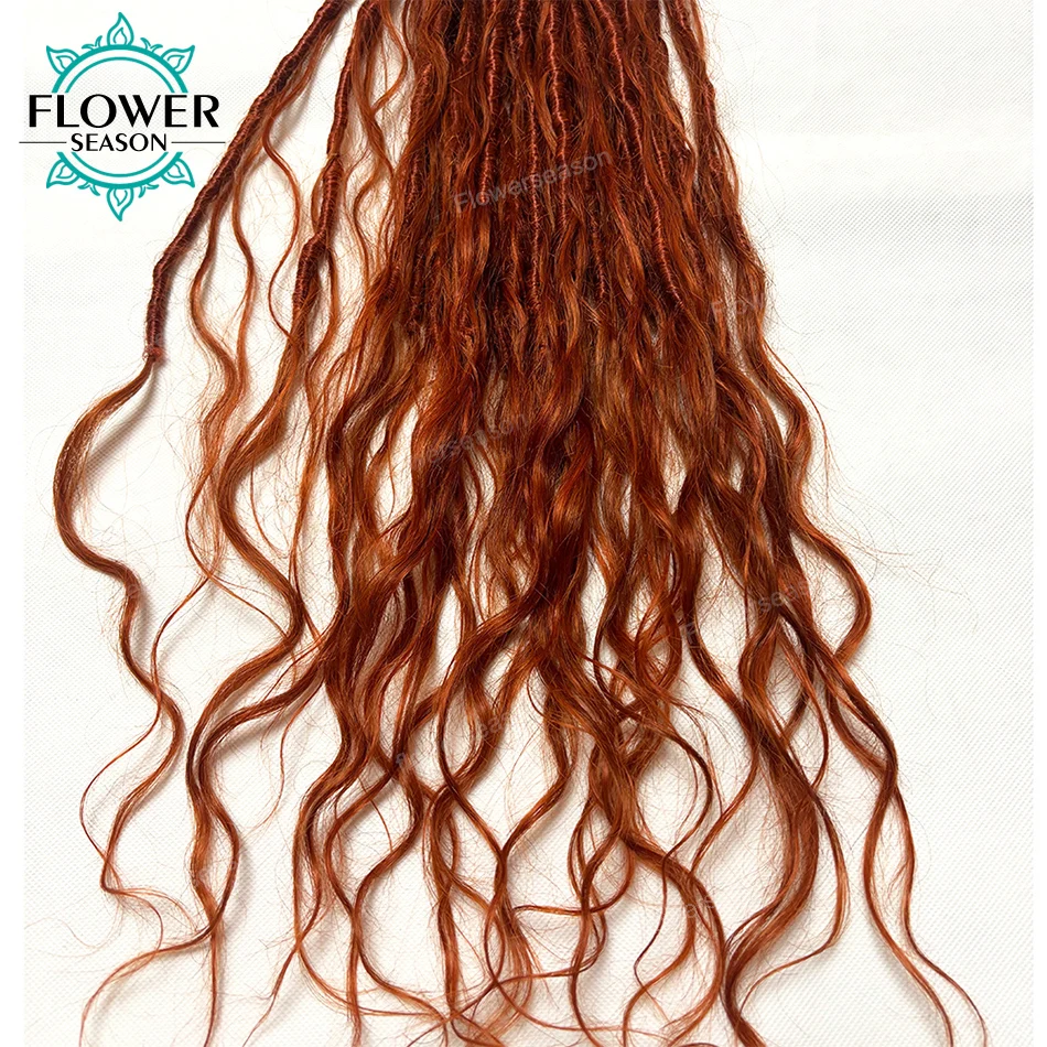 #350 Ginger Crochet Boho Locs With Human Hair Curls Body Wave Orange Colored Pre Looped Crochet Locs Hair Extensions for Women
