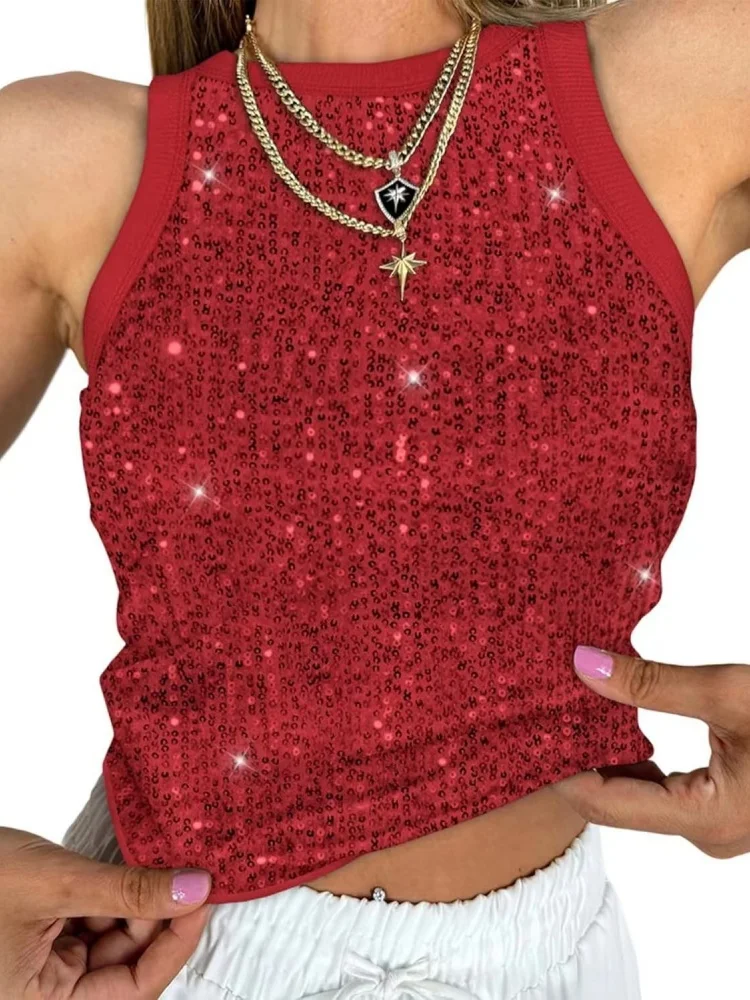 Wmstar Top Women Wholesale Sequined Leopard Print Vest Sexy Navel Waist Exposed Colorless Sleeveless 2025 Summer One Pieces