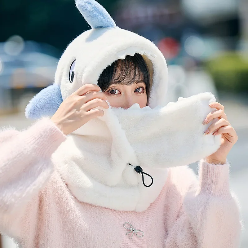 Cartoon Shark Ski Helmet Cover Winter Warm Comfortable Soft Fleece Skiing Head Warmer Cute Ski Helmet Hood Neck Warmer 4
