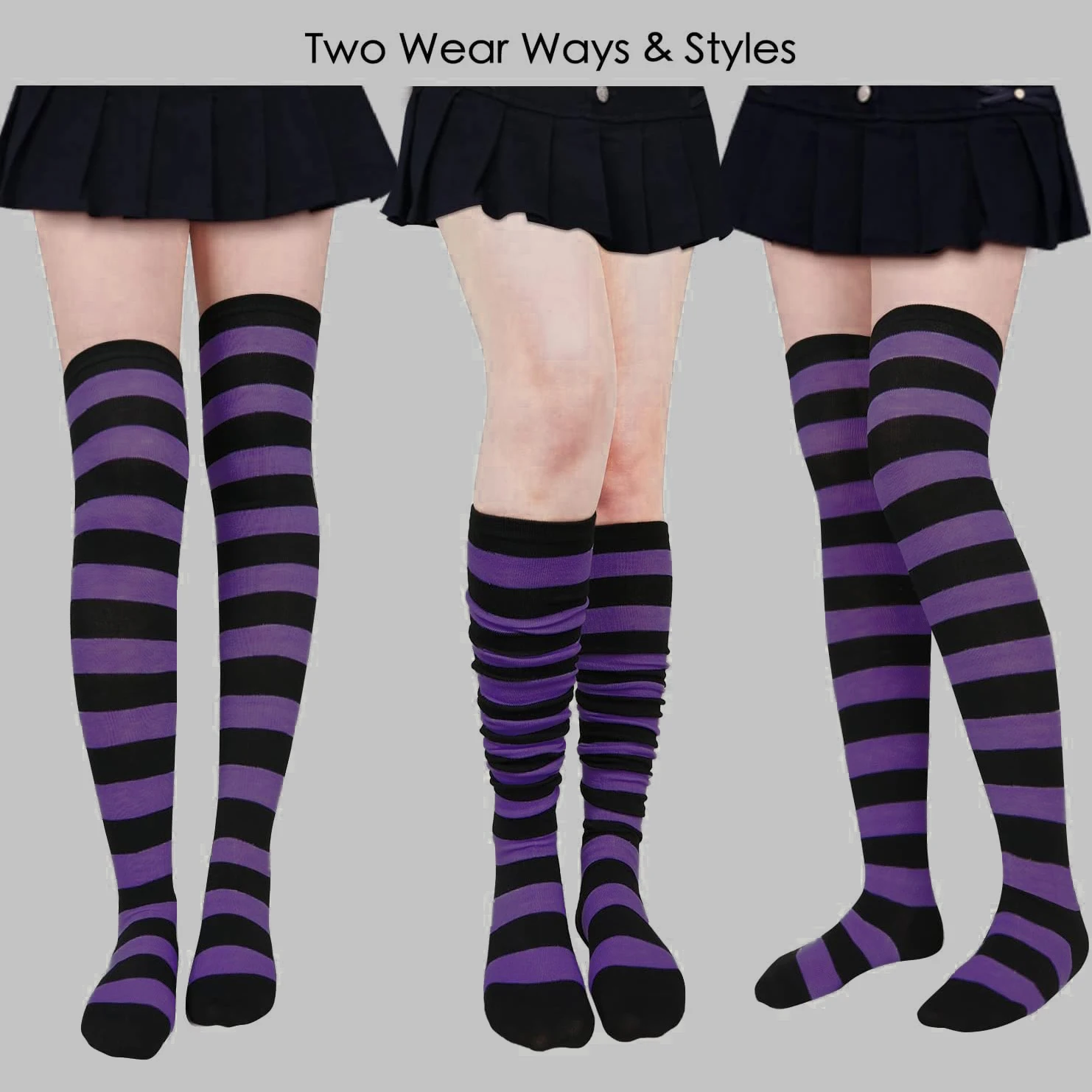 1 Pair Women\'s Long Striped Socks Over Knee Thigh High Stockings for Independence Day Christmas Halloween Witch Cosplay Stocking
