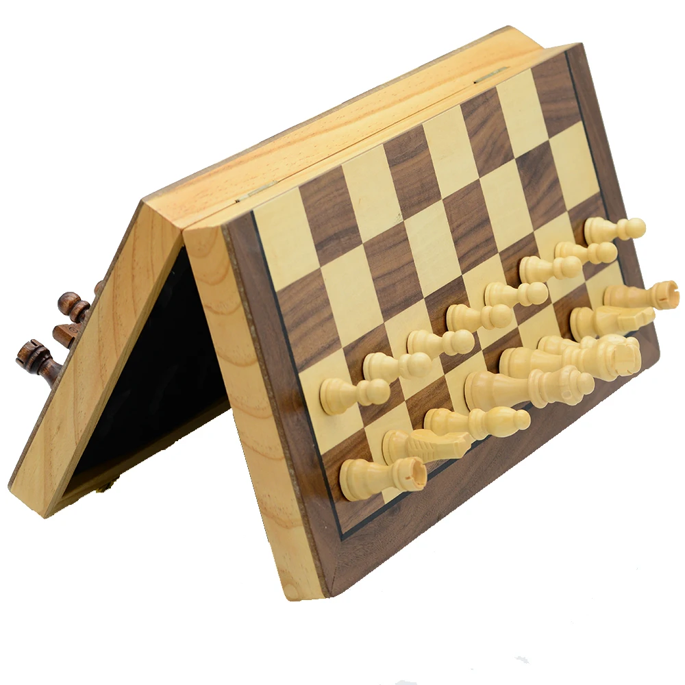 

Wooden 39CM International Chess Magnetic Folding Checkerboard Solid Wood Set Fun Table Board Game with Double Queen Gift