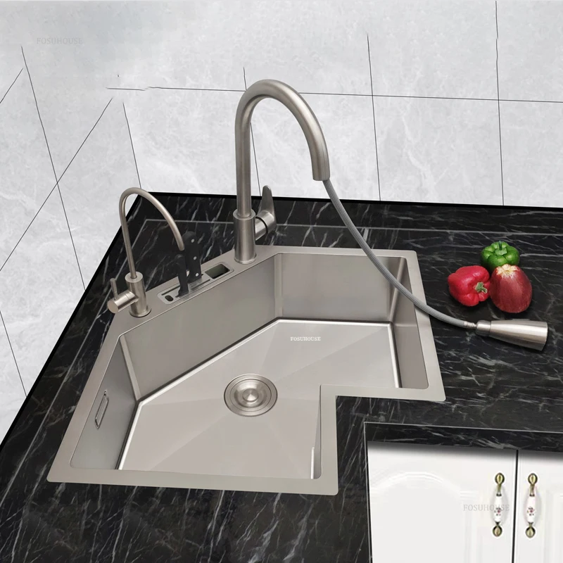 Modern Small Apartment Special Washing Sink L-shaped Stainless Steel Corner Kitchen Sinks Large Single Sink Kitchen Accessories 2