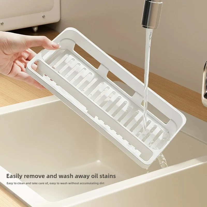 Sponge Holder for Kitchen Sink Wall Mount Sink Caddy with Drainage and Drip Tray Plastic Organizer for Countertop White kitchen storage rack sink sponge holder kitchen organizer sponge rack detergent sponge rack kitchen organizer rack