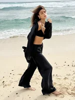 Women Casual Cozy Lapel Pink Shirt Pants Suits Fashion Single Breasted Blouses Elastic Waist Pant Set 2025 Spring Loose Outfits - Image 5