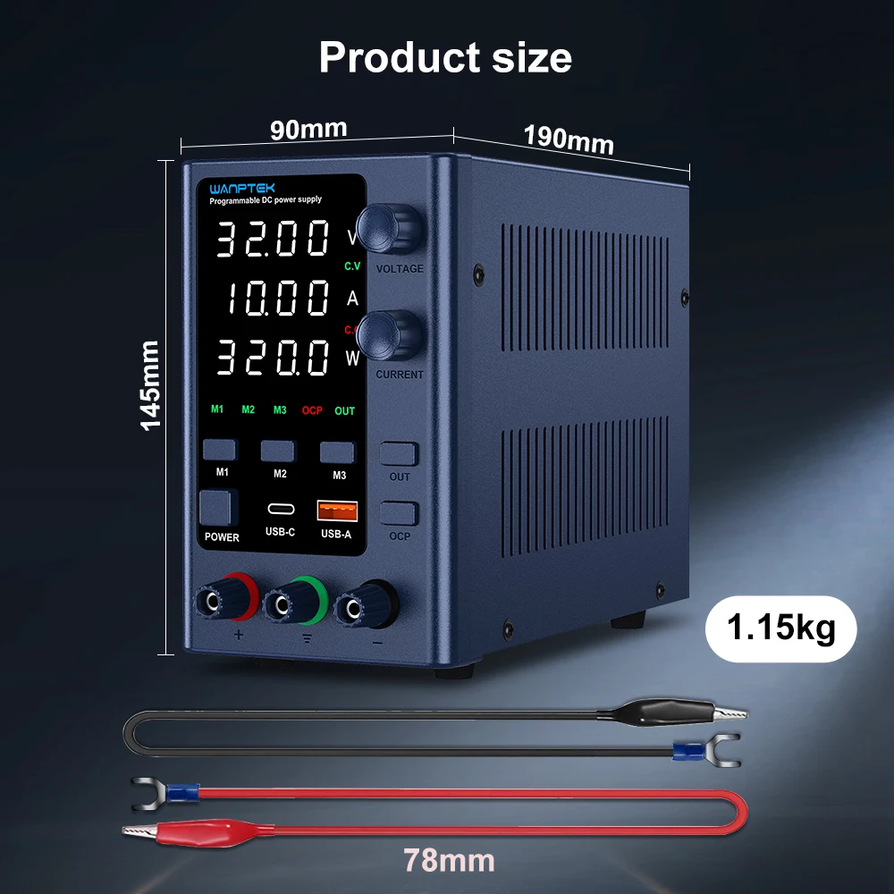 30 V 10 A einstellbares Gleichstromnetzteil mit USB-Schnellladeanzeige, Labornetzteil mit Encoder-Einstellung für die Reparatur von Mobiltelefonen – Detail 21
