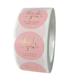 Lot de 50 autocollants roses de remerciements, ronds, en papier, adorables autocollants avec "thank you ", pour emballage de pâtisserie, étiquette pour sceller des paquets, autocollants de papeterie 