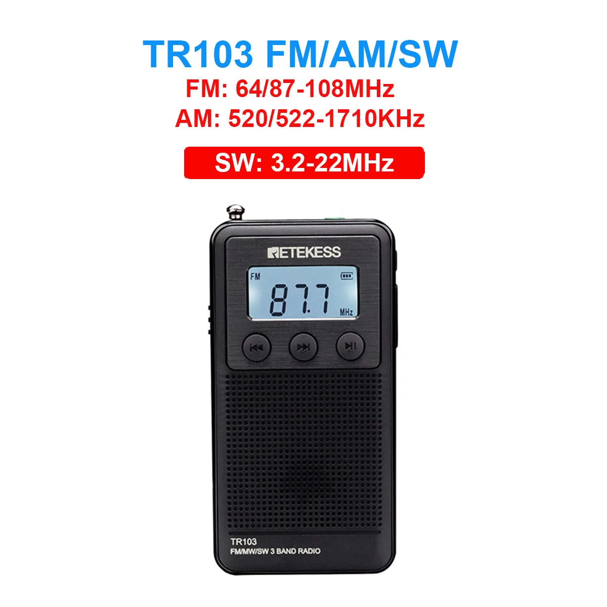 Retekess Mini Radio FM TR103 Portable Pocket Radios AM SW Stereo Radio  Receiver All Waves Rechargeable Battery MP3 Player