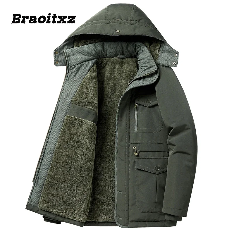 

2024 New Men Autumn Winter Outdoor Casual Windproof Keep Warm Cargo Jacket Detachable Hooded Multiple Pockets
