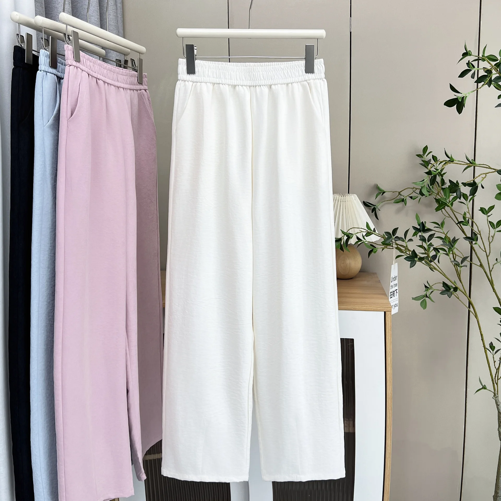 100KG New Summer Wide Leg Trousers Casual Thin Plus Size Women's Straight Long Pants 8026