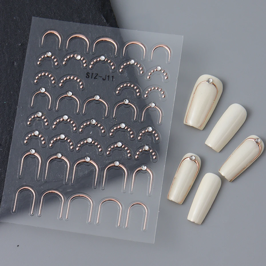 Silver Gold Lines Stripe Nail Sticker Decals Metal Strip Luxury Nails Slider 3D Self Adhesive Design Nail Art Stickers Paper 6