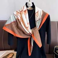 New 30 Colors Twill Silk Scarf Women 90cm Square Hijab Shawls And Wraps Female Foulard Headkerchief Elegant Floral Lady Bandana 6