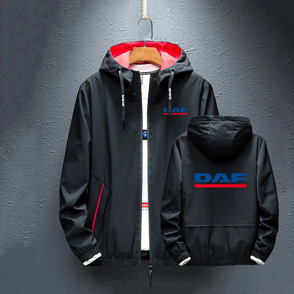

2023 DAF TRUCKS COMPANY TRUCKER LOGO Men's New Windbreaker Jacket Top Casual Coat Outerwear Zipper Hooded Hip Hop Man Streetwear