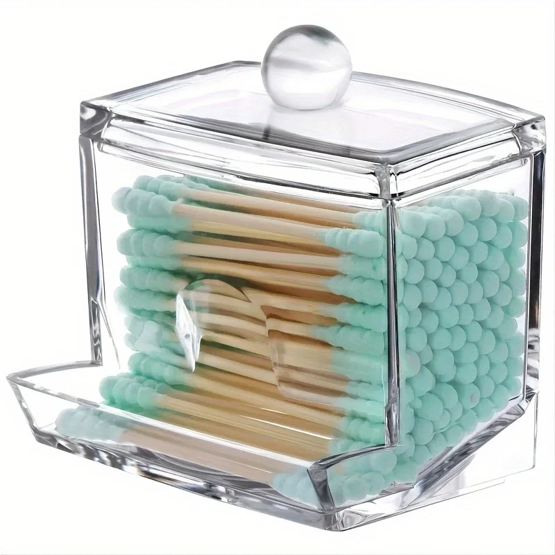 1pc Cotton Swab Holder Cotton Ball Dispenser Organizer Clear Bathroom Storage Containers 4
