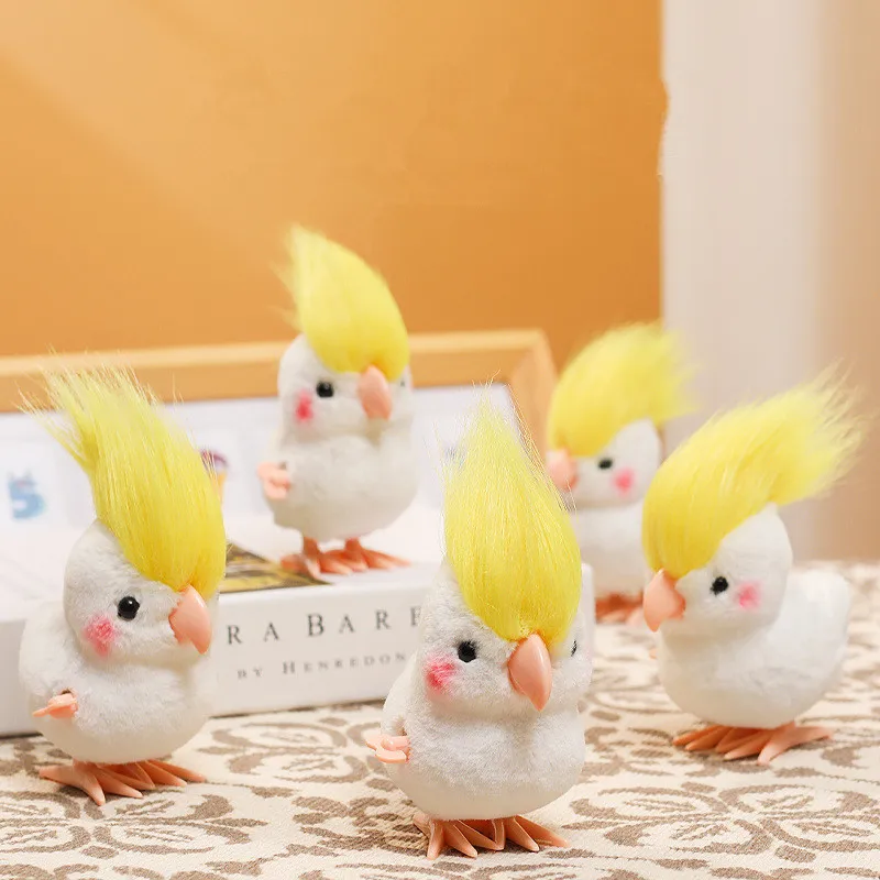 INS Kawaii Jumping Parrot Simulated Plush Toys With Cool Hair Moveable Chain Winding Soft Dolls Anime Plushie Toy Kids Gift