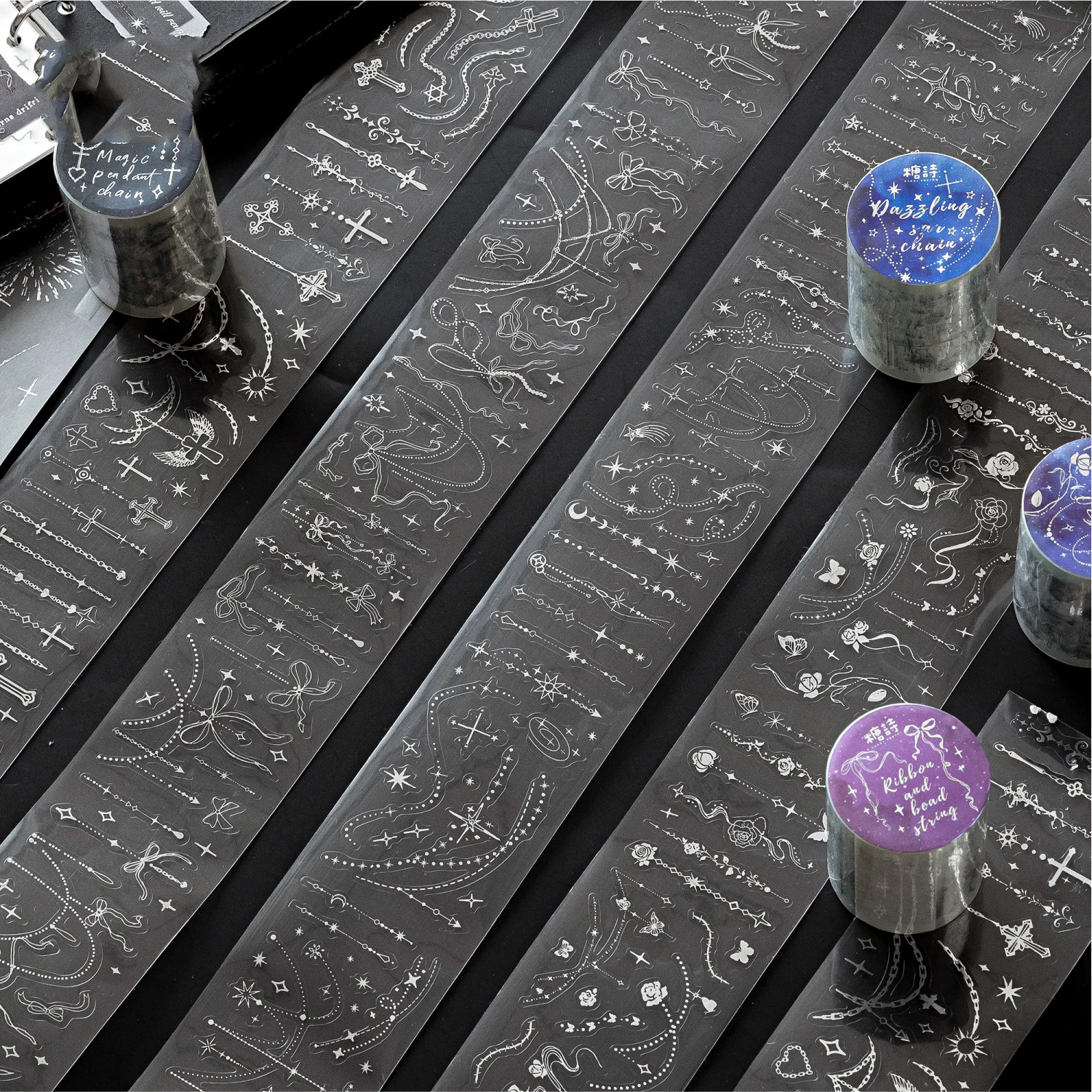 체인 시크릿 시리즈 빈티지 레이스 꽃 별 풍경 PET 테이프 창의적인 DIY 저널 재료 콜라주 문구류