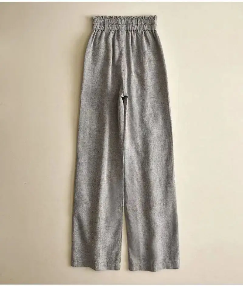 Pantalones holgados de pierna ancha para mujer, ropa básica informal de lino liso, elástica, de cintura alta, hasta el t