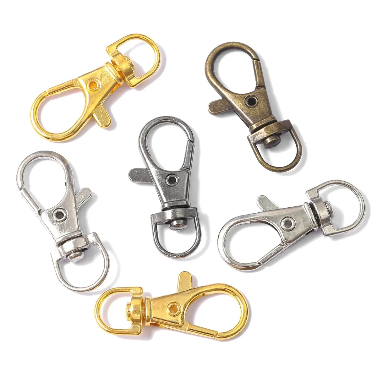 10pcs/lot Swivel Lobster Clasp Hooks 34MM Keychain Split Key Ring Connector for Bag Belt Dog Chains DIY Bag Jewelry Accessories