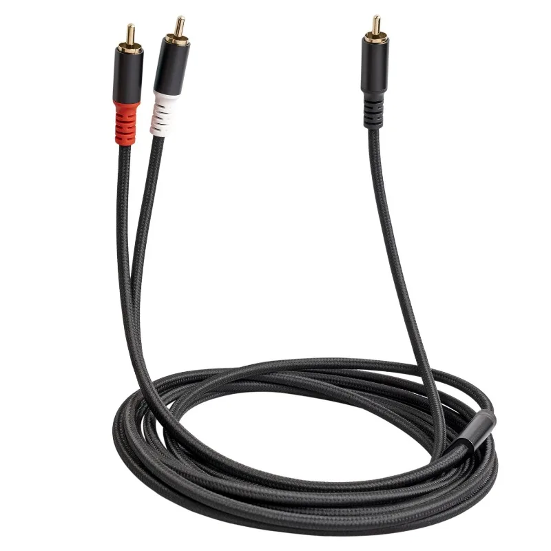 1/2/3M 1 RCA Male To 2 RCA Male Audio Cable Subwoofer Y Cable Auxiliary Audio Cord for Home Theater HDTV Amplifiers Speakers
