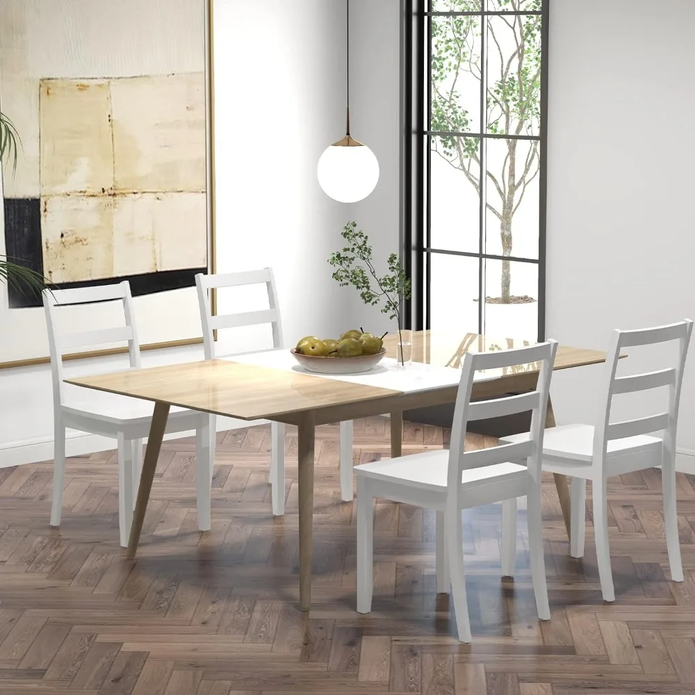 

Wood Dining Chairs Set of 4 White - Wooden Armless Kitchen Chairs with Solid Rubber Wood Legs, Non-Slip Foot Pads