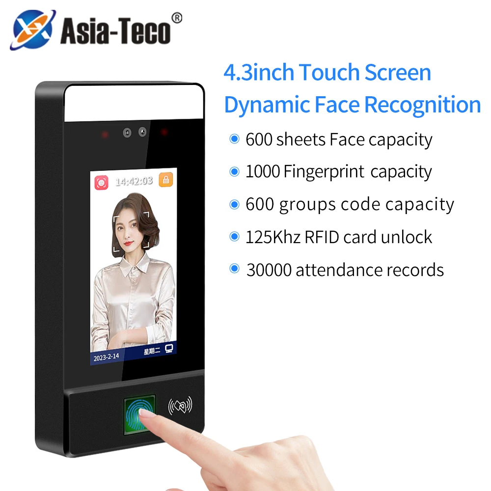 Biometric 1000user Fingerprint Dynamic Face Recognition Access Control Gate Opening System Facial Log Attendance Device Cards