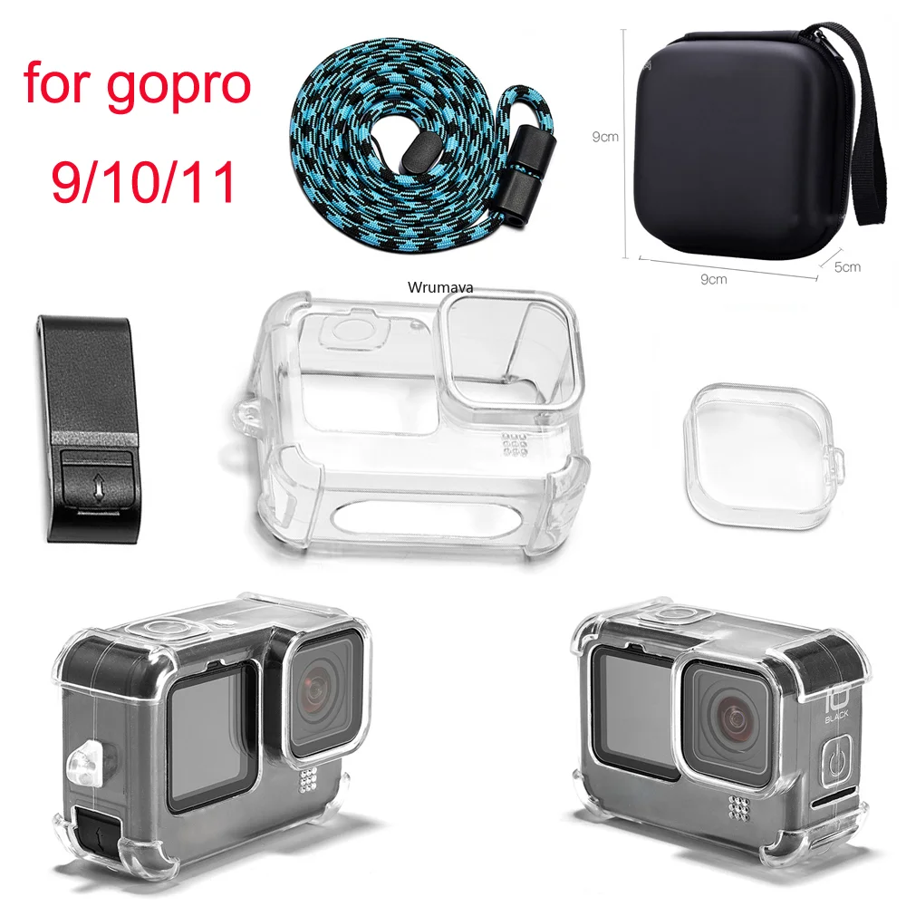 Waterproof Case Housing for GoPro Hero 12 11 10 9 Black Tempered Glass  Screen Protector Silicone Sleeve Protective Case Accessories Kit Bundle for
