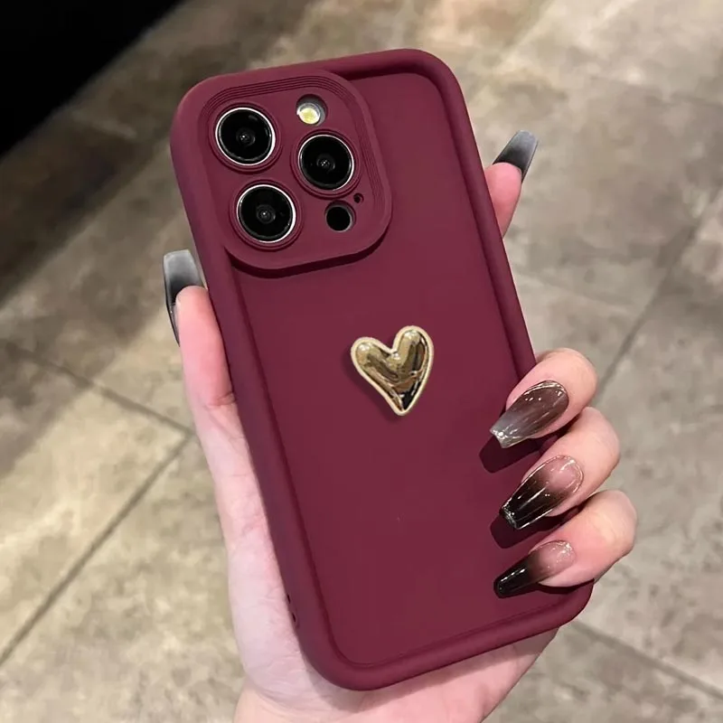 Luxury 3D Gold Heart Silicone Phone Case - Shockproof Candy Matte Cover
