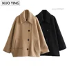 2025-Short Blended Coat for Women, Casual Polo Neck, Personalized Top, Cloak Sleeve, Winter, New 1