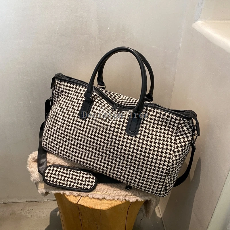 2025 retro travel handbag plaid pattern fitness yoga bag portable duffel bag storage large capacity multi-functional bag a001 2