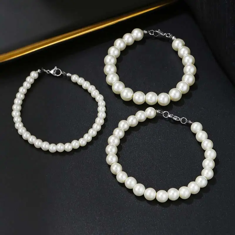 

6/8/10mm White Glass Pearl Bracelets 2022 Resin Bangles Handmade Elastic Beads Bracelet For Women Men Fine Jewelry Wedding Gift