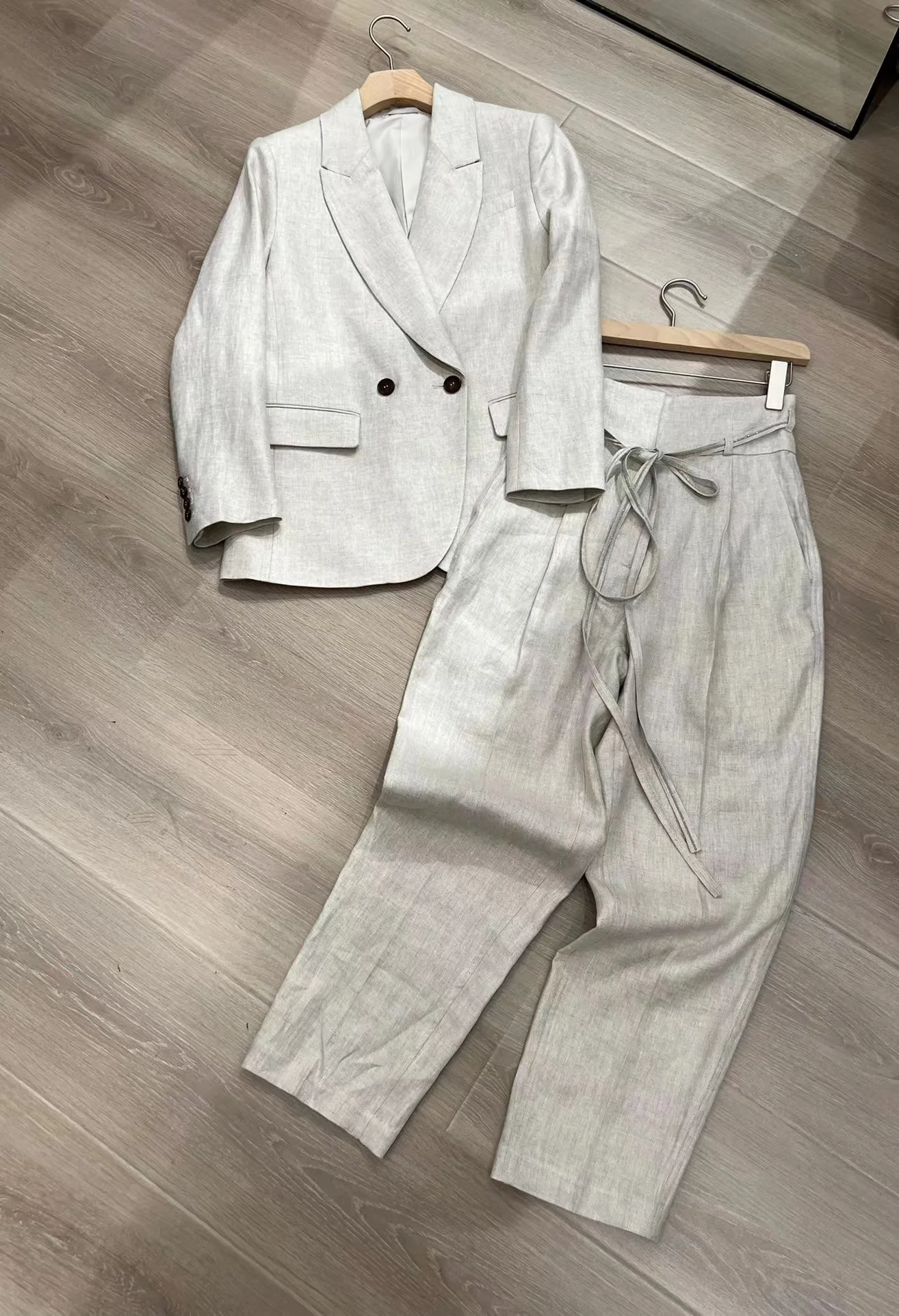 2022 Spring Summer Collection Linen Smart Casual High Waist Pant Suit
