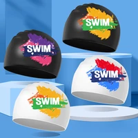 Printed Swimming Caps for Men Women Silicone Swimming Cap Large Size Long Hair Ear Protection Adult Swim Caps Pool Accessories 2