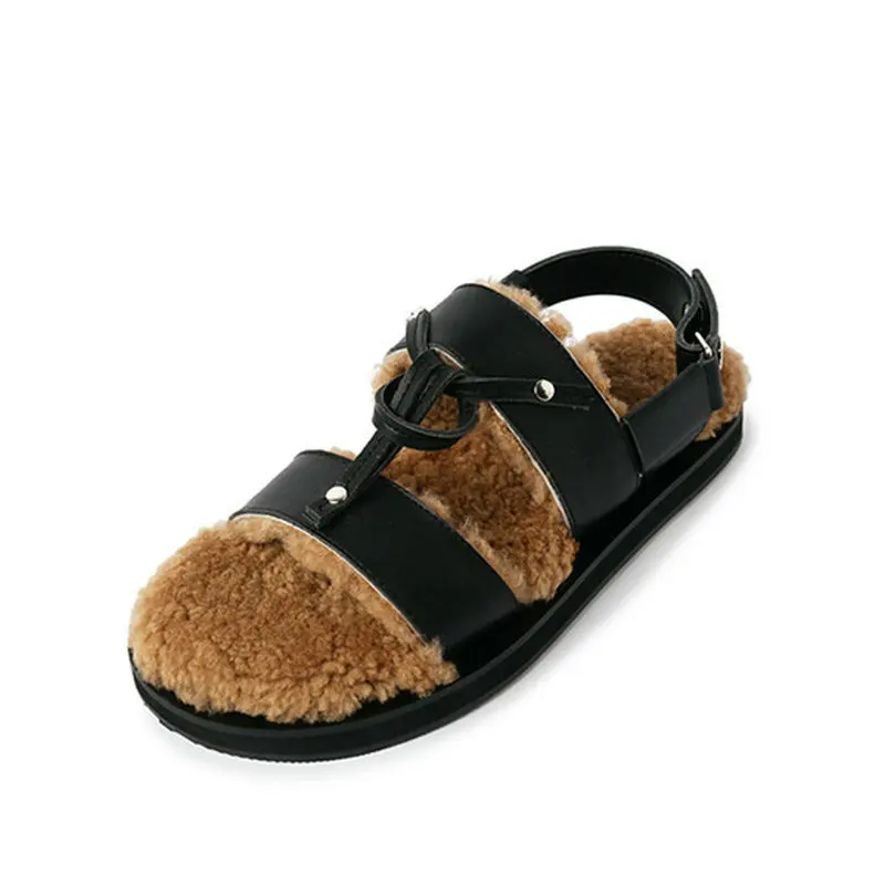 

Upgraded Sheep Fur Wool Sandals Genuine Leather Wool Slippers Sandals Birken Shoes Sandals Women 2022