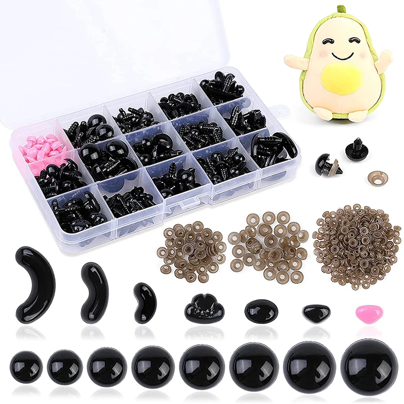 566Pcs Colorful Safety Eyes and Noses Set 6mm-14mm Plastic Safety