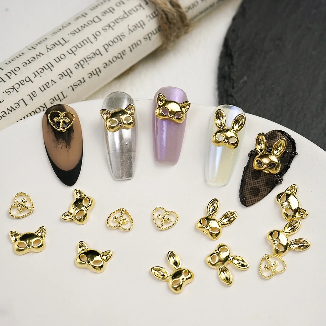 Metal Charms for Nails Hollow Metal Frame Shaped Heart Nail Art Decorations  Retro Metallic Gold Parts Manicure Accessories