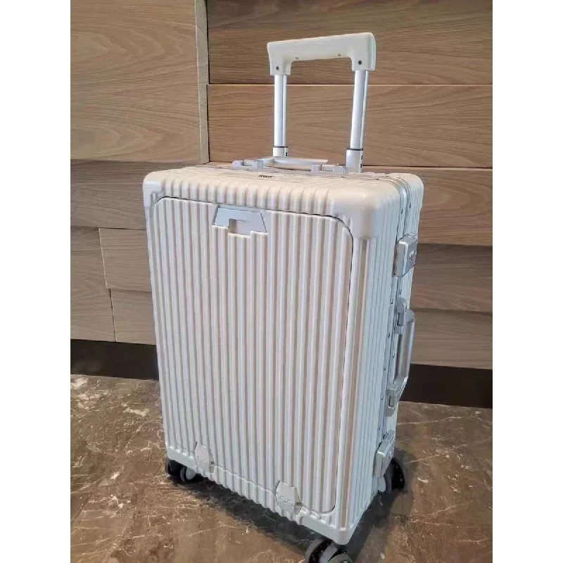 Large Capacity Rolling Luggage Front Opening Aluminum Frame with Cup Holder USB Charging Trolley Case Carry-Ons Travel Suitcases