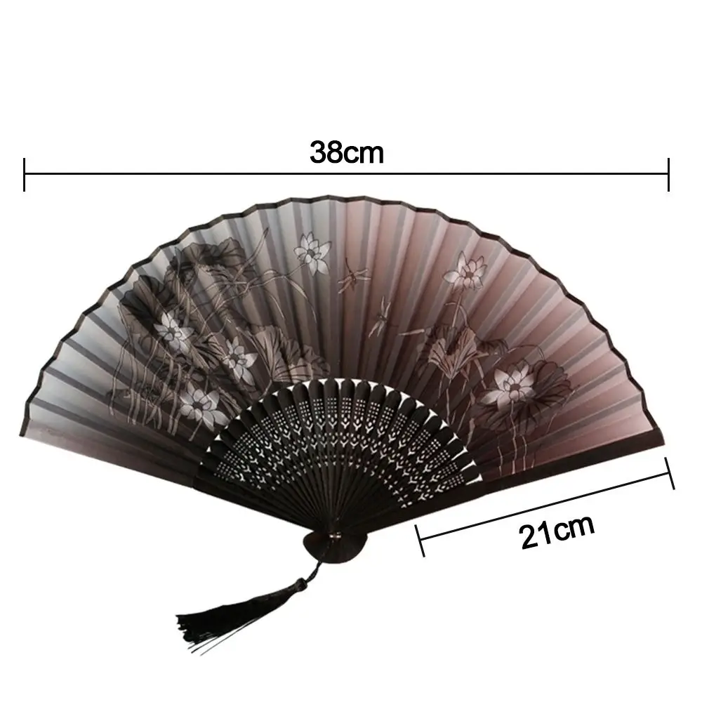 Bamboo Chinese Japanese Folding Fan Silk Tassel Elegent Female Fan Shank Classical Dance Colorful Hand