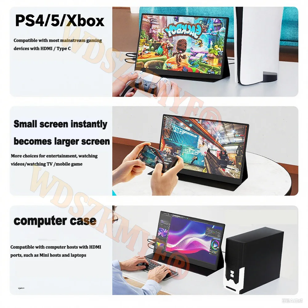 17.3" Portable Monitor With Case 60HZ Display Computer Monitor Extend Model USB-C MINI-HDMI For Laptop Xbox Switch PC Game