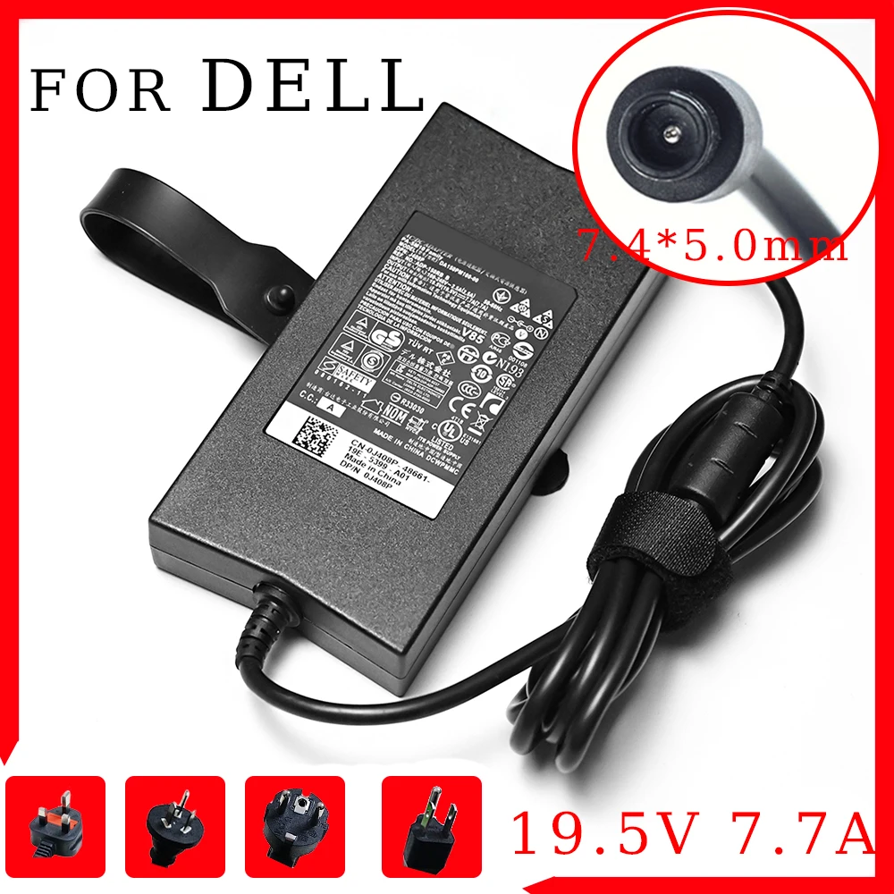 Carregador de Laptop para Dell Alienware M14x M15x Inspiron M1710 2320 5160 Adp150rb Pa5m10 19.5v 7.7a 150w 7.4*5.0 mm Da150pm10000